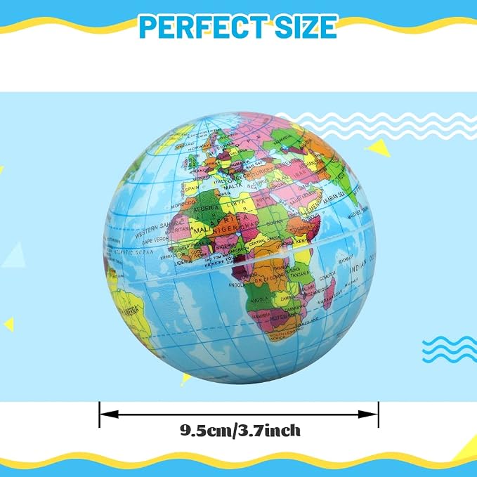 Umnodobn Mini Earth Soft Squishy Ball 3 Pack - 3.7 Inch Foam Globe Stress Balls for Boys Girls- Educational Geography Squishies Toys- Squeeze Sensory Learning Toy World Map for Kids Adults - Image 3