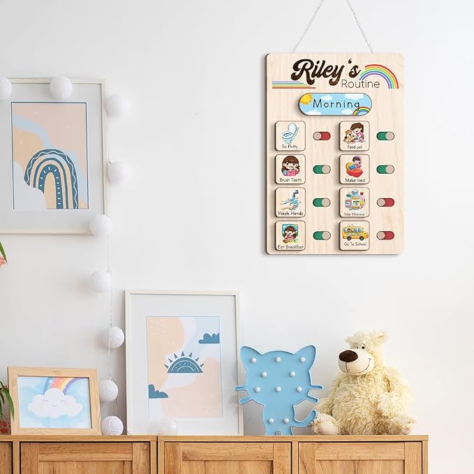Wooden Chore Chart for Kids Visual Schedule, Routine Chart for Kids, Morning Bedtime Routine Chart for Toddlers Ages 2-4, Daily Kids Schedule Board for Home (08) - Image 6