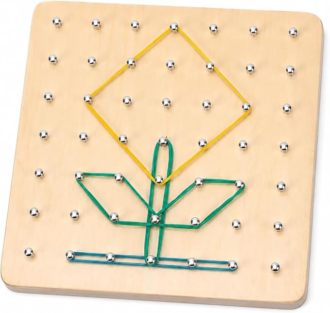 predolo 1 Piece Sensory Toys Geometric Shapes Wooden Math Development Early Learning Manipulatives Pattern Making Suitable for Preschool Classroom 18x18x3.5cm, Small Geoboard (49 pegs) by Unknown