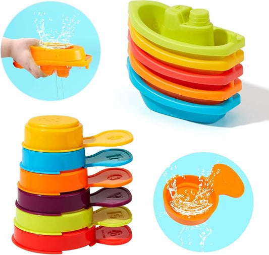 Baby Bath Toys for Kids Ages 1-3 11PCS Mold Free Bath Toys for Toddlers with Floating Boats and Spoons, Baby & Toddler Bathtub Sand Beach Pool Water Toys for Christmas Birthday Gifts