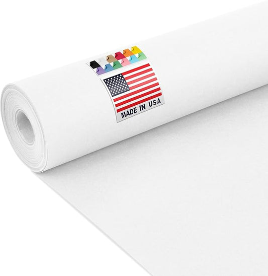 USA Made 24" x 1200" White Kraft Paper Roll, 45 lbs Thickness, American Quality Colored Kraft Paper for School, Bulletin Board - Odorless, Non-Toxic, Safe for Kids