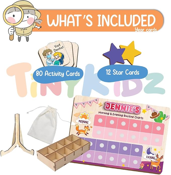Wooden Chore Chart for Kids Visual Schedule, Routine Chart for Kids, Morning Bedtime Routine Chart for Toddlers Ages 2-4, Daily Kids Schedule Board for Home (13) - Image 3