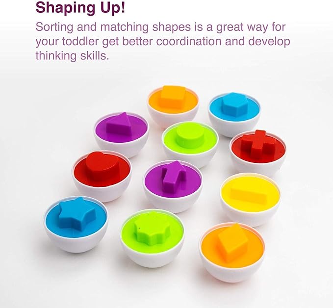 VUIYA Toddler Toys - Color Matching Egg Set - Educational Color, Shapes and Sorting Recognition Skills - Puzzle for Kid Baby Boy Girl, Easter Basket Gift (6 Eggs) - Image 4