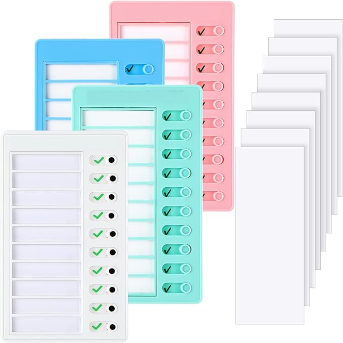 Queekay 4 Pcs Blank Chore Chart Kids Chore Chart, Plastic Checklist Board with 8 Detachable Cardstock to Do List for Home Routine Planning (White, Pink, Blue, Green) by Queekay