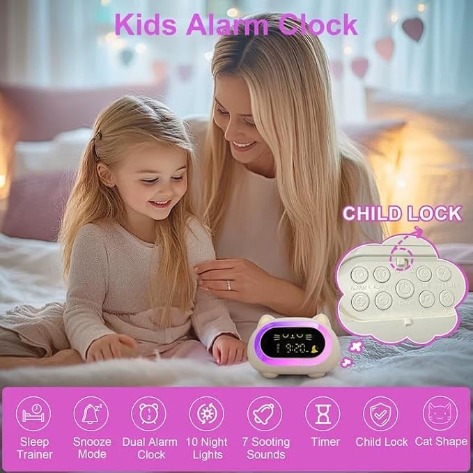 Honesorn Kids Alarm Clock Toddler Sleep Training Clock with 10 Night Lights - Image 3
