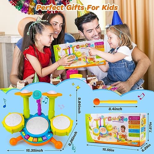 Kids Drum Set for Toddlers Musical Baby Toys Boy Gifts Montessori Baby Girl Toys with Microphone Light Up Learning Toys Birthday Gifts for Infants Toddler Age 3+ - Image 5