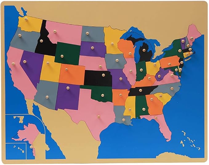 Montessori Puzzle Map of USA (with Labeled Control Map) by Kghios