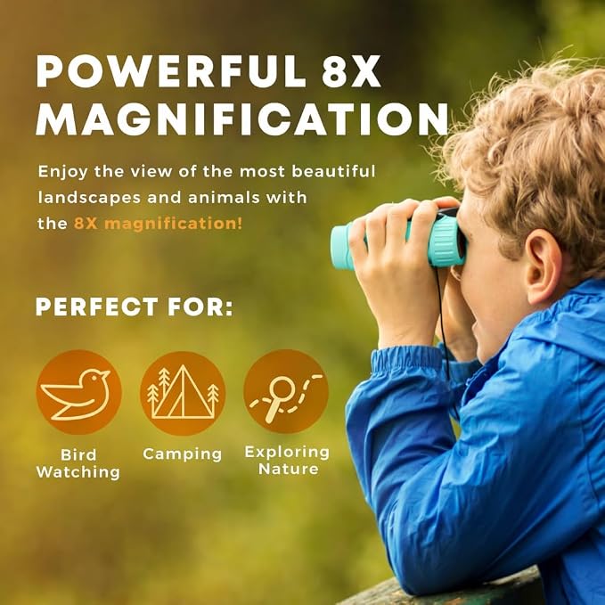 Binoculars for Kids – Perfect Toy for Little Boys and Girls – Extensive Set Incl. Magnifying Glass & Compass – Powerful Magnification 8X21 – 3 to 12 Year Old Kids for Toddler - Image 4