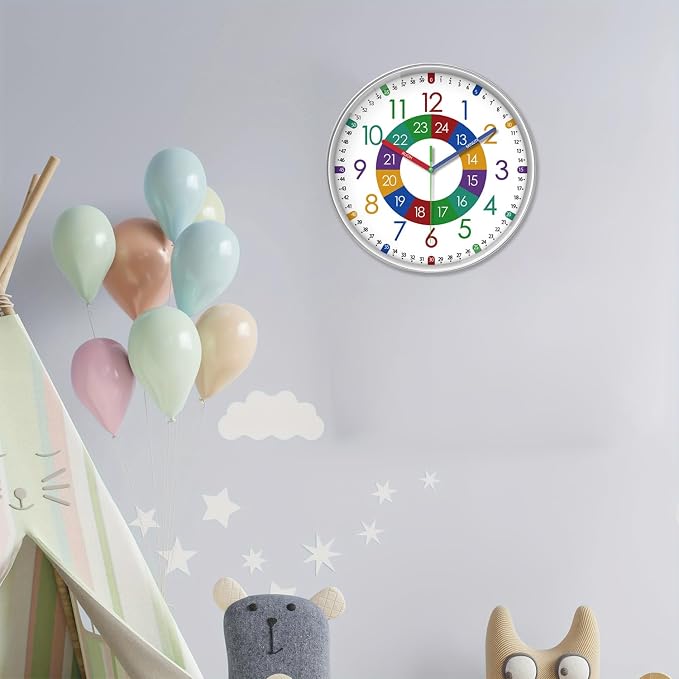 XFM Large Wall Clock for Kids 16 Inch Colorful Teaching Time - Image 6