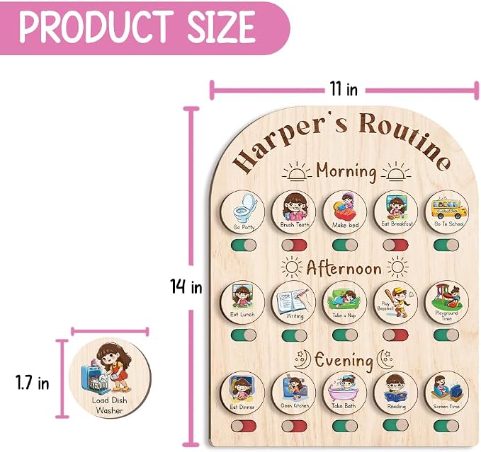 Wooden Chore Chart for Kids Visual Schedule, Routine Chart for Kids, Morning Bedtime Routine Chart for Toddlers Ages 2-4, Daily Kids Schedule Board for Home (04) - Image 9