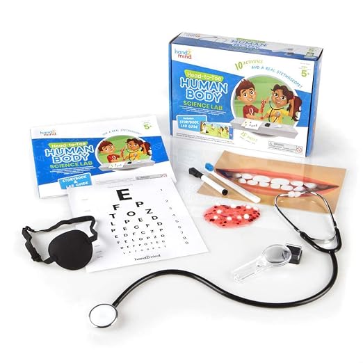 hand2mind Science Kit Head to Toe Human Body, STEM Activities for Kids Ages 5-7, STEM Toys, Slime Kit, Kids Storybook, Human Body for Kids, 10 at Home Science Experiments for Kids by hand2mind