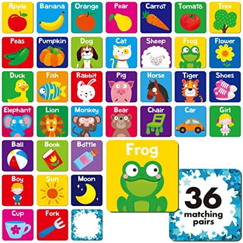Hebayy Memory Matching Game, 72 PCS First Words Matching Cards for Toddlers 36 Pairs Memory Cards Educational Toys for Preschool 4 5 6 Years Old by Stickyourhappymoment