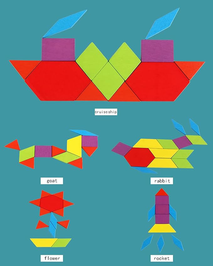155 Pcs Wooden Pattern Blocks Set - Geometric Shape Puzzle for Kindergarten - Classic Educational Montessori Tangram Toys with 24 Design Cards for Kids Ages 3-8 - Image 7
