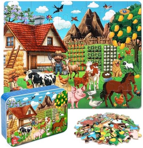 LELEMON Puzzles for Kids Ages 4-6,60 Piece Puzzles for Kids in a Metal Box by LELEMON