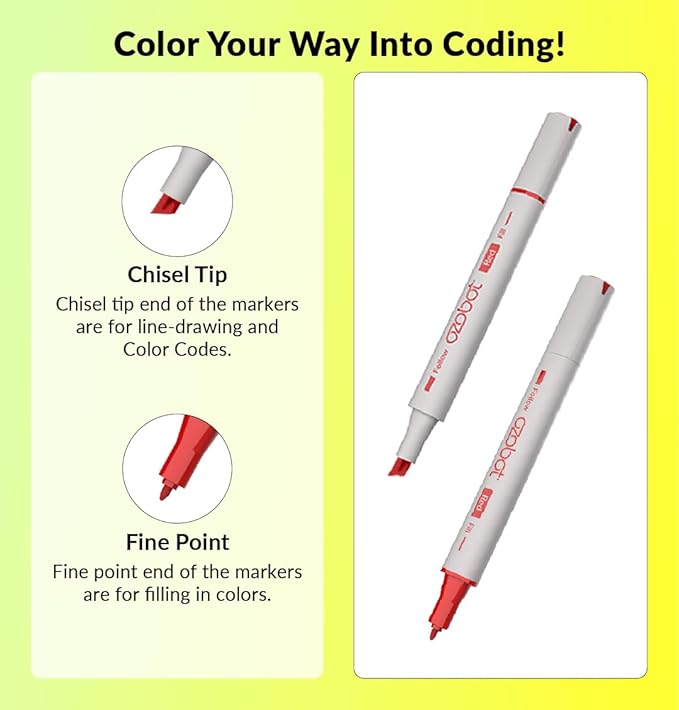 Ozobot Color Coding Markers, Color Variety for Creative STEM Education, Classroom & Home, Enhances Problem Solving & Critical Thinking Skills, Suitable for Ages 6+, Dual-Sided, 5 Pack