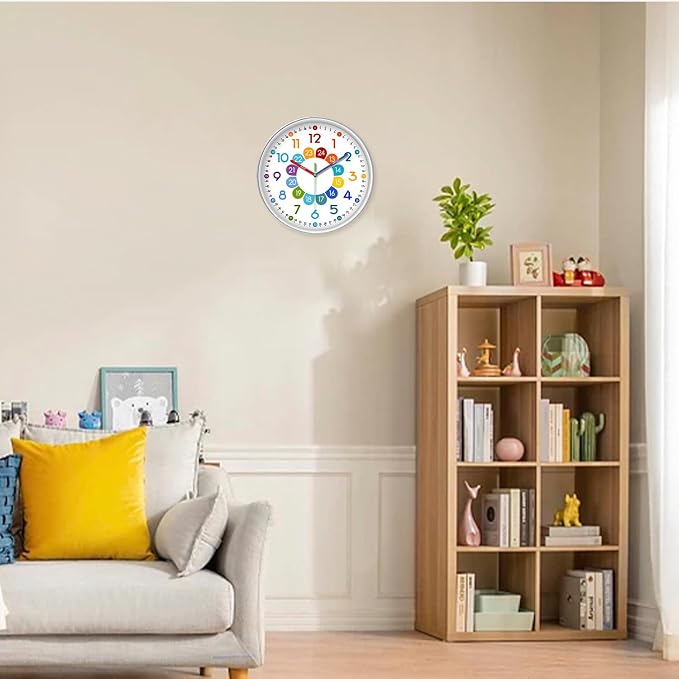 XFM Colorful Kids Wall Clock for Classroom 14 Inch Silent Non-Ticking - Image 5