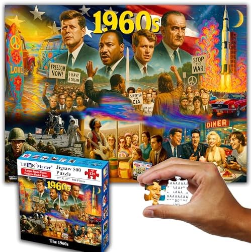 Think2Master 1960s 500 Pieces Very Large Pieces Jigsaw Puzzle: 13+, Teens, Adults & Seniors. Travel Back in Time with the Nostalgic Collage. Great Gift. Size: 26.8” X 18.9” - Image 6