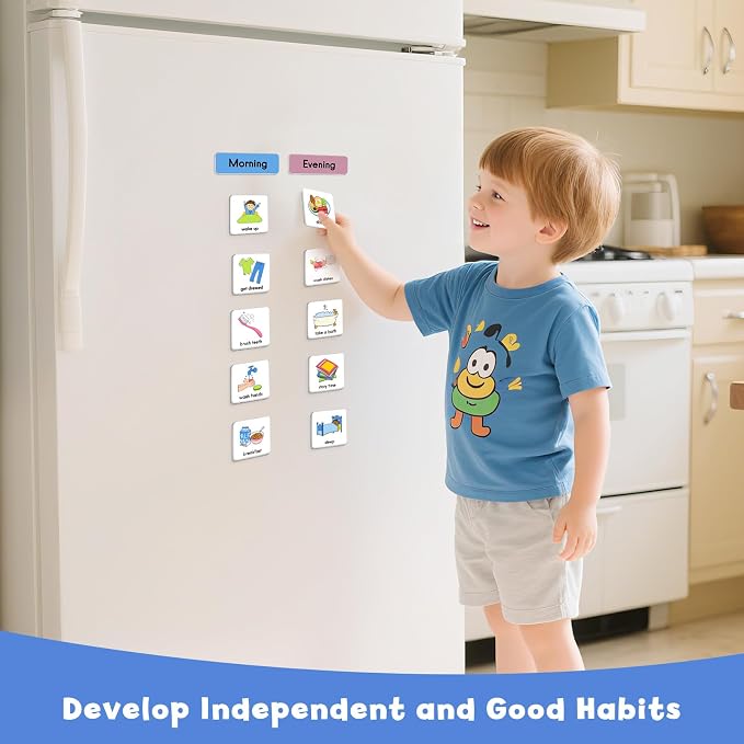 Magnetic Visual Schedule for Kids - Morning & Bedtime Routine Chart with 96 Activity Magnets, Foldable Board for Daily Routine, Chore Organizer & ADHD Tools - Image 4