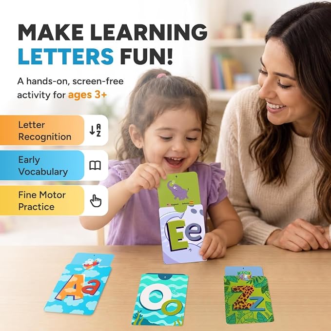 Kidrox Squad Alphabet Flashcards for Kids – 26 Slide-Reveal Cards in English & Spanish | Magic Pull-Tab Bilingual Learning Game for Toddlers & Preschoolers Age 3+ - Image 6