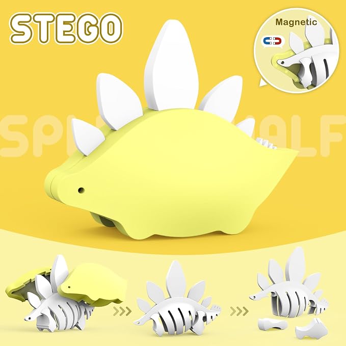 Magnetic Animal Building Toys, STEM Toddler Learning Toys 3D Puzzle Animals for Boys Girls, Educational Magnetic Travel Montessori Toy Lion Elephant, Unique Birthday Gift (Dinosaur Animals, Count, 4) - Image 4