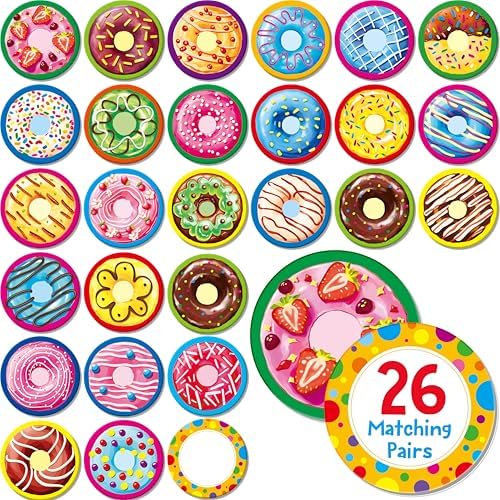 Hebayy 52 PCS Donut Matching Game, 26 Designs Dessert Cards Engaging Food Memory Game, Educational Learning Toys for Preschool 4 5 6 Years Old by Stickyourhappymoment