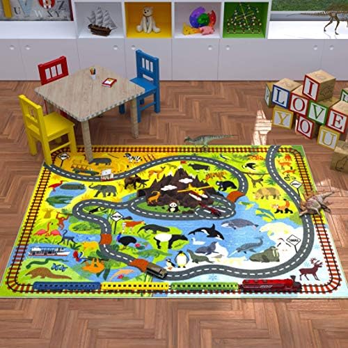 KC Cubs 3x5 Animal Safari Toy Car Road Rug – Educational Play Mat Carpet for Kids, Toddlers, Nursery, Classroom, Playroom, Baby Daycare, Boys & Girls - Image 5