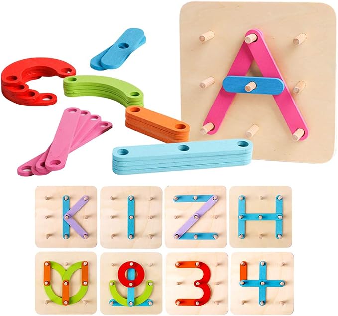 kizh Wooden Letter and Number Construction Activity Set Educational Preschool Toys Shape Color Recognition Pegboard Sorter Set Board Blocks Stack Sort for Toddler Kids Boys Girls Toy by Kizh