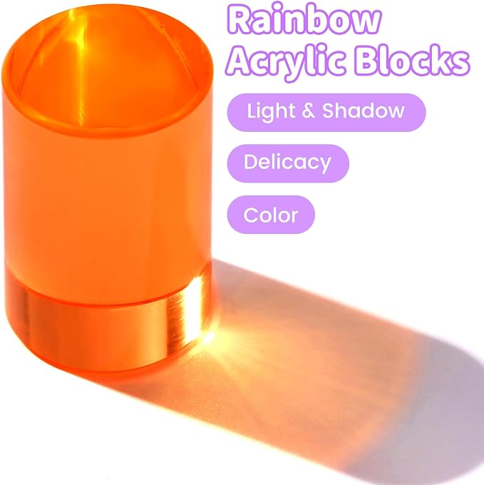 Rainbow Acrylic Blocks, 10 Stackable Cylinders for Kids Ages 3+ - Image 3