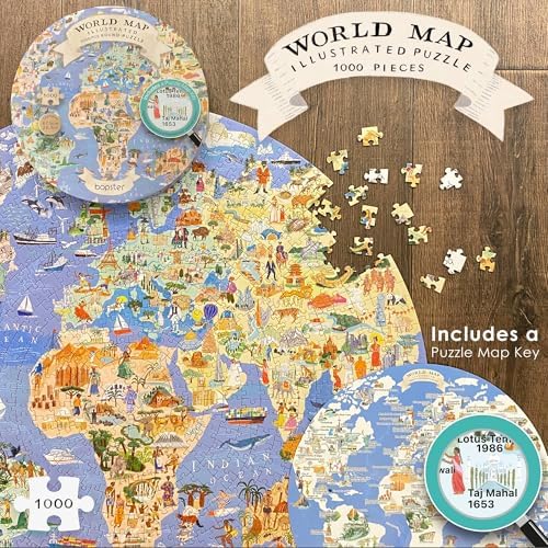 bopster 1000-PieceRound World Map Jigsaw Puzzle for Adults & Teens | Illustrated Globe Design | Premium 1000pc Puzzle | Giftable Family Activity - Image 6