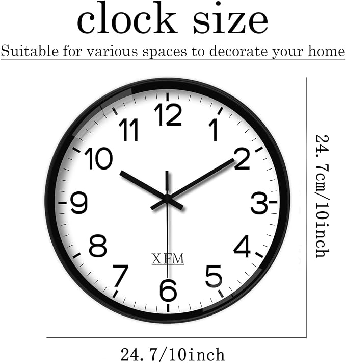 XFM 10 Inch Modern Small Wall Clocks Battery Operated Silent - Image 6