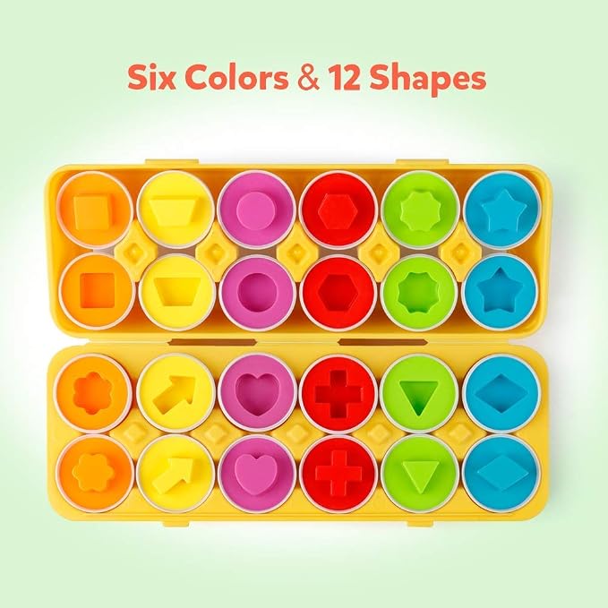 Coogam Matching Eggs 12 pcs Set Color & Shape Recoginition Sorter Puzzle for Toddlers Easter Travel Game Early Learning Educational Fine Motor Skill Montessori Gift for Year Old Kids - Image 2