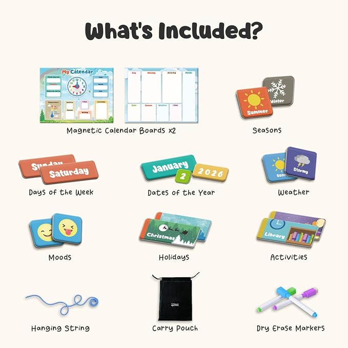 inamio Magnetic Kids Calendar for Learning - Classroom, Preschool Calendar for Kids and Toddlers - Days of the Week Chart - Today, Months and Weather - Image 5