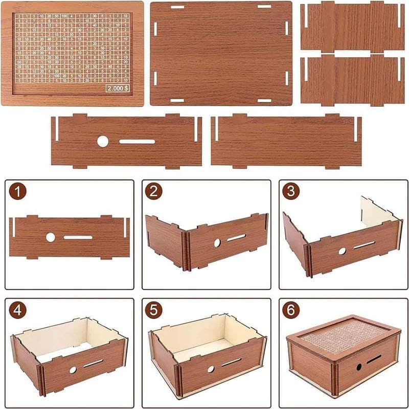 Wooden Coin Bank Money Saving Box, Cash Vault Wooden Savings Box, Wooden Digital Piggy Bank with Counting Target, Money Vault Savings for Boys and Girls (3000 Savings Challenge Box) - Image 6