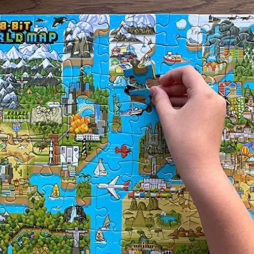 bopster 180-Piece World Map Puzzle – 8-Bit Retro Gaming Style for Kids Ages 4-8 – Find 50 Famous People – Eco-Friendly Recycled Cardboard - Image 3