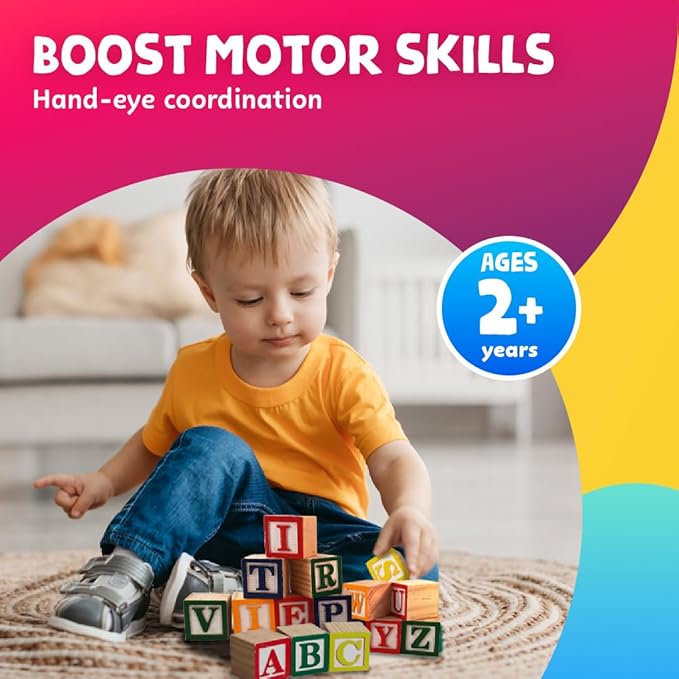 Skoolzy 30 PCS Baby Blocks - Small Wooden ABC Blocks for Toddlers 2-5 - Alphabet Learning & Building Toys