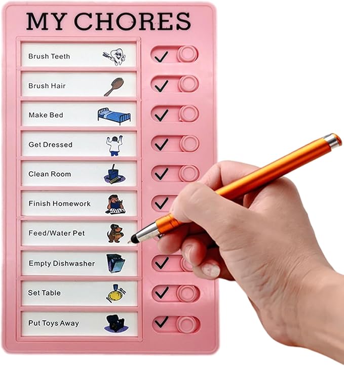 Sliding Routine Chart | Chore Chart for Kids – Daily Planner with Replacement Cardboard, Visual Schedule for Children, Refrigerator Wall or Desk Mount Board, RV Travel Organizer, Task Management Tool - Image 7