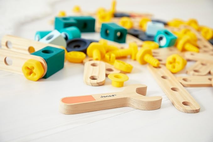 Janod - Brico'Kids 50-Piece Barrel - Building Game Child - Includes 48 Accessories + 2 Tools - Role Play - Promotes Hand Dexterity and Creativity - From 3 Years, J06453 - Image 5
