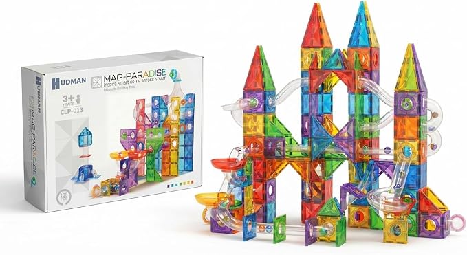 Magnetic Building Tiles Marble Run Set, 115 Pieces STEAM Construction Blocks with Marble Run Track, Educational STEM Toy for Kids Ages 3+, Rainbow Colors - Image 2