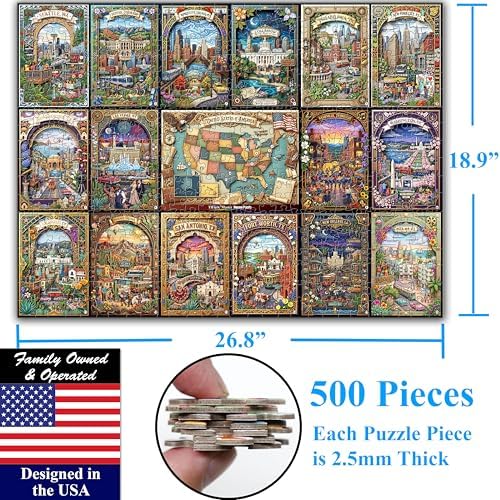 Think2Master Great American Cities 500 Pieces Large Format Jigsaw Puzzle: 13+, Teens, Adults & Families. USA Cities Collage. Beautiful Paper Cut Illustrated Cityscape. Great Gift. Size: 26.8” X 18.9” - Image 6