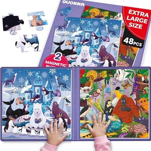 Magnetic Puzzles for Toddlers 3-5 - 2x48 Pieces Travel Games for Kids 2-4 by QUOKKA