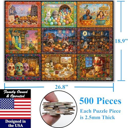 Think2Master Holiday Collage 500 Pieces Very Large Pieces Jigsaw Puzzle: 13+, Teens, Adults & Seniors. A Year of Celebration an Excellent Present for Birthdays, Christmas. Size: 26.8” X 18.9” - Image 6