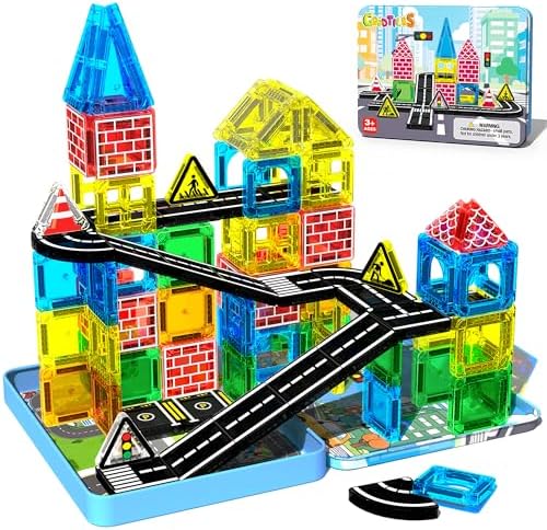 Mini Magnetic Tiles Road Set, STEM Building Toys for Kids Ages 3-8 by Goodtiles