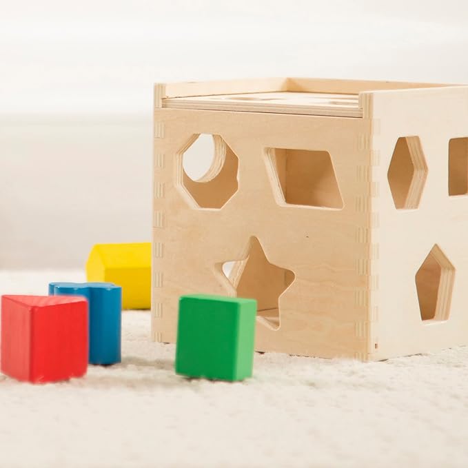 Melissa & Doug Shape Sorting Cube - Classic Wooden Toy With 12 Shapes - Image 11