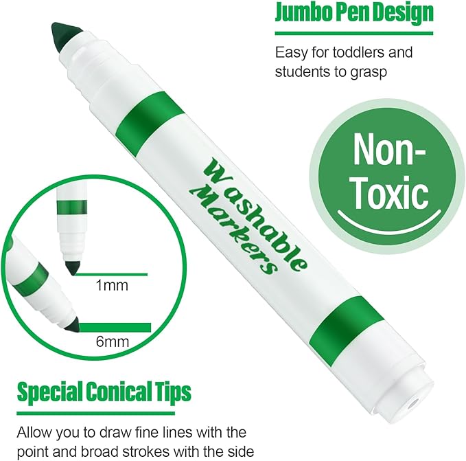Janlaugh 36 Pcs Green Washable Markers Bulk Coloring Broad Line Marker for Kid Green Conical Tip Drawing Pen for Christmas,School Supplies, Travel Art Baby Shower Gender Reveal Party Supplies, Ages 6+