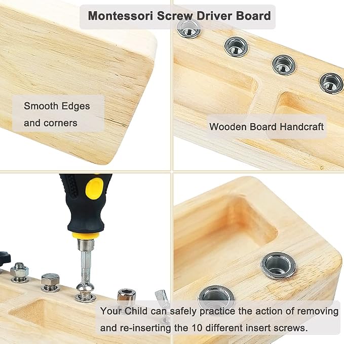 14 Pcs Kids Montessori Screwdriver Board Set, Wooden Screw Driver Activities Tools Montessori Toys for 3 4 5 Year Old, Basic Skills Educational Sensory Learning Toy for Kids Toddlers Preschool - Image 4