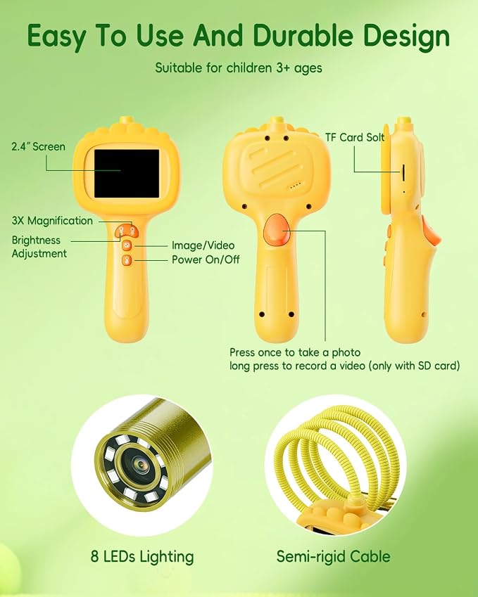 Borescope Snake Camera with Light for Kids, Outdoor Educational STEM Toys, Science Gifts for 5 Year Old Boy, Camping Nature Activities, Best Birthday Gift for Boys, Girls Ages 4,5,6,7,8,9,10(Orange) - Image 3