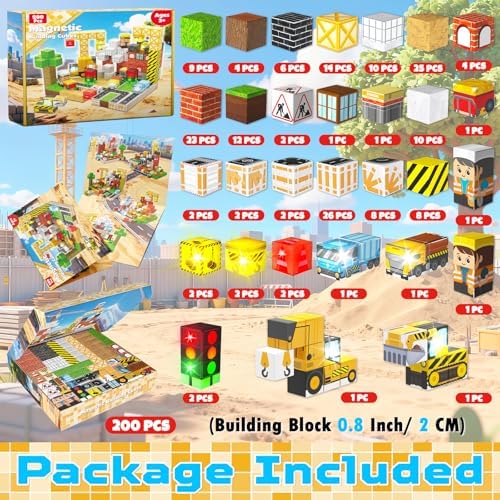 ToyUnited 200PCS Light Up Magnetic Blocks - Magnet Building Blocks, Stacking Magent Cubes Construction Theme, STEM Montessori Sensory Educational Birthday Gifts Toys for Kids Boys Girls Ages 3-12 - Image 2