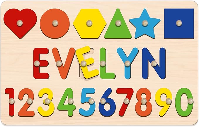Name Puzzle for Kids Personalized, 1st Birthday Girl and Boy,Custom Baby Easter Gifts with Engraved Text on Back, Montessori Learning Toys for Boy & Girl (Pink Gradient)