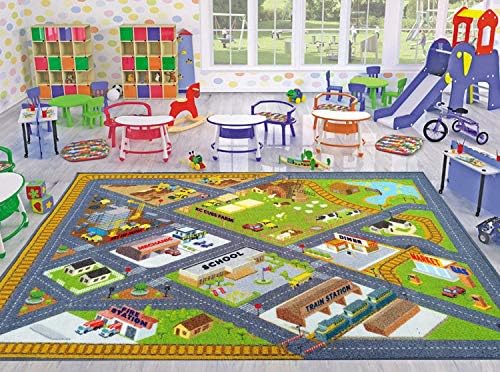 KC Cubs 3x5 Country Farm Construction Car Road Street Rug – Educational Carpet Play Mat for Kids, Toddlers, Nursery, Classroom, Playroom, Baby Daycare - Image 2