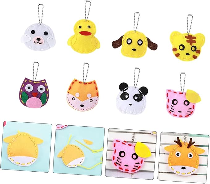 NESTINGHO 8 Pcs DIY Animal Pendant Making Kit for Educational Craft with Assorted Felt Shapes Fun Schoolbag Charms for Sewing and Creative Play Birthday